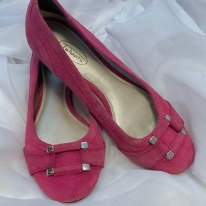 Hot pink fuchsia  suede Talbots slip on flats